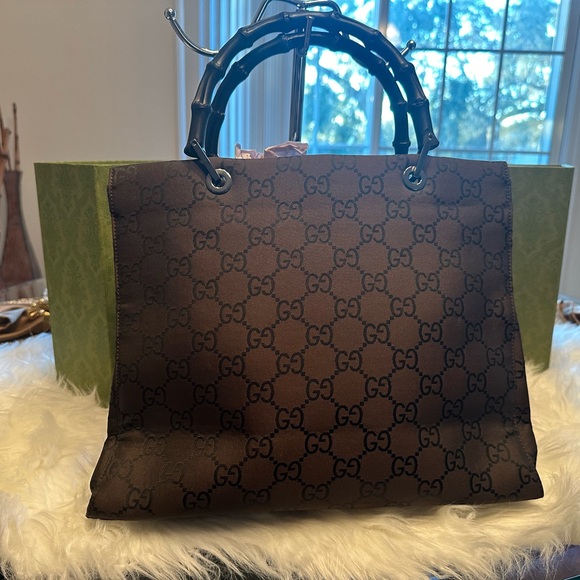 Authentic Gucci Bamboo Canvas Tote - Picture 13 of 16